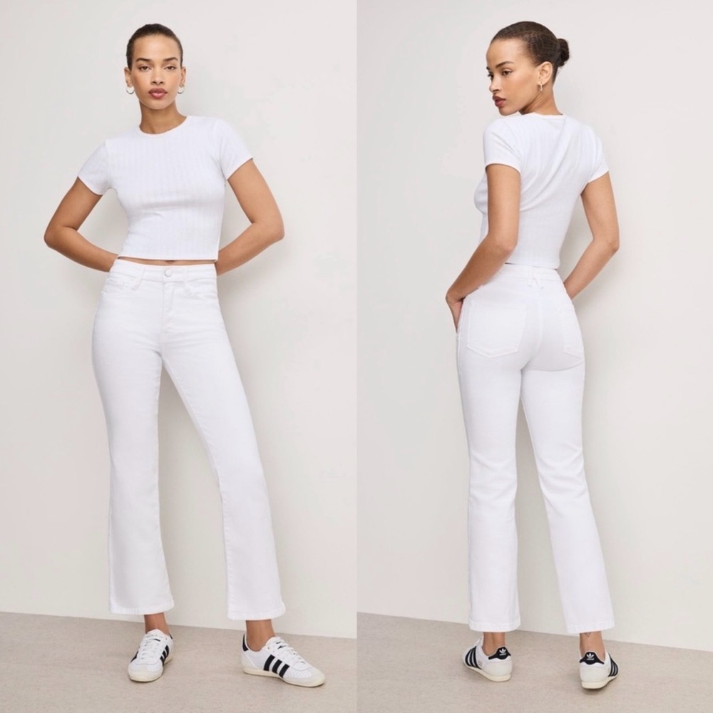 Good American White Good Legs Cropped Mini Boot Jeans GLCMB046T‎ Size 16